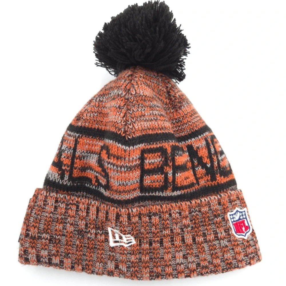 New Era Cincinnati Bengals Sideline Beanie Orange Black Knit Hat Pom Adult NEW